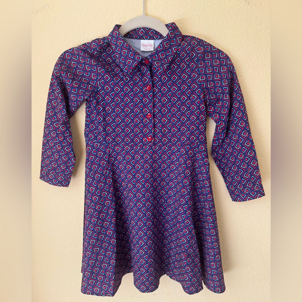 Bonny Billy Girls Long Sleeve ALine Children Dress Red White & Blue EUC Size 7/8